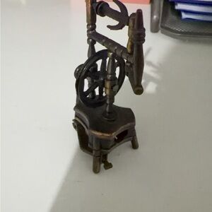 Vintage Bronze Spinning Wheel Figurine Sharpener